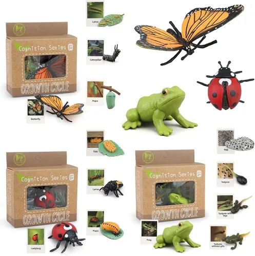 Miniatura 14 de Figuras del Ciclo de Vida de Animales Montessori con Tarjetas Flash, Juguetes de Figuritas de Animales Realistas, Juego Educativo de Emparejamiento