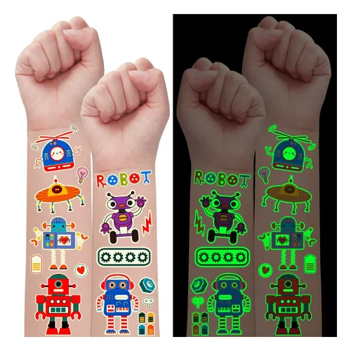 Partywind 315 estilos (30 hojas), robots luminosos, tatuajes temporales para niños, suministros de fiesta de cumpleaños, bolsas de regalos para niños