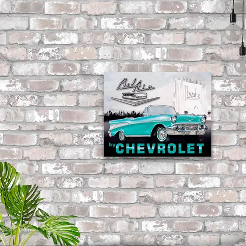 Miniatura 4 de Desperate Enterprises 1957 Chevrolet Bel Air - Letrero de hojalata nostálgico vintage de metal para pared, fabricado en Estados Unidos