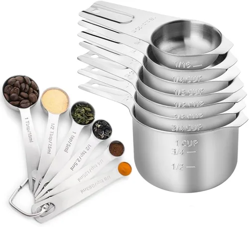 Miniatura 8 de Juego de 7 tazas medidoras apilables de acero inoxidable, resistentes, perfectas para ingredientes secos y líquidos, tazas medidoras anidables