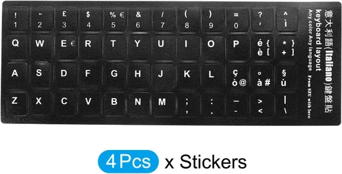 Miniatura 3 de PATIKIL Calcomanías italianas para diseño de teclado, paquete de 4 fundas universales de repuesto para computadora de escritorio, fondo negro