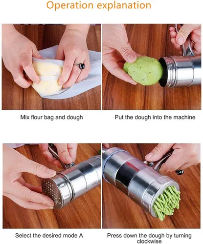 Miniatura 3 de Fabricante de fideos de acero inoxidable,Máquina manual de pasta de acero inoxidable Máquina de fideos de prensa de pasta de acero inoxidable, ayuda