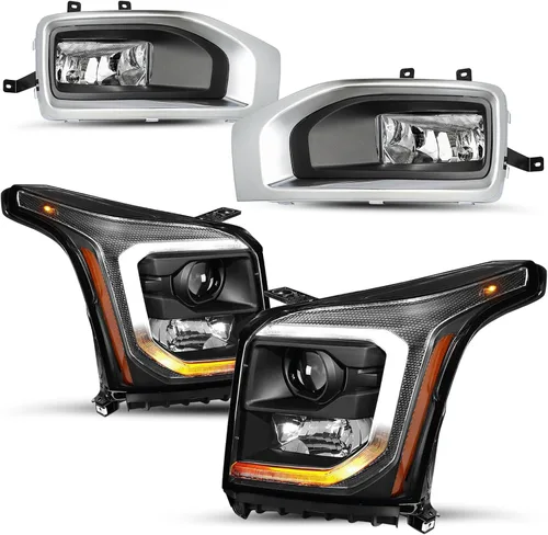 SOCKIR Conjunto de faros delanteros y antiniebla para GMC YUKON SLT 2015-2020, SLE/Yukon XL SLT, SLE OE - Par de faros halógenos de fábrica, carcasa