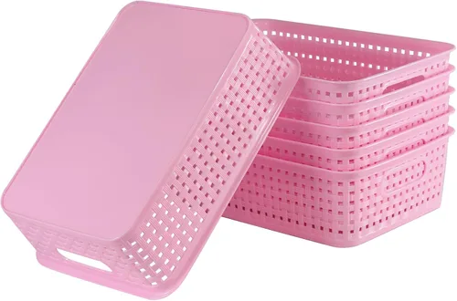 Miniatura 7 de Paquete de 8 cubos pequeños de organización y almacenamiento de despensa, organizadores domésticos para lavandería, baños, dormitorios, cocinas, Rosa