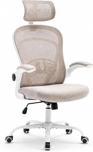 Miniatura 8 de Silla de oficina ergonómica de malla, silla de escritorio de respaldo alto con soporte lumbar ajustable y reposacabezas, reposabrazos abatibles