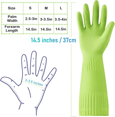 Miniatura 5 de Disfore Guantes de goma para lavar platos para limpieza de cocina, 2 pares de guantes largos de limpieza doméstica para lavar platos Medium 2 pares