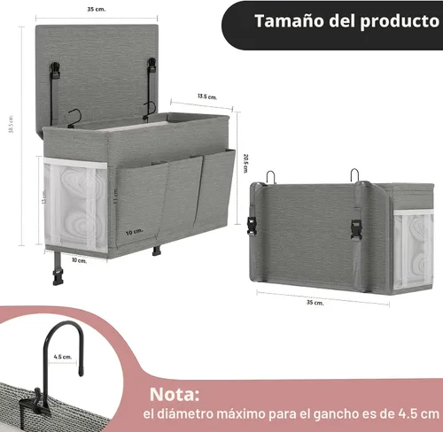 Miniatura 2 de Edudif Organizador de Cabecera de Doble Propósito, Caddy de Cama con 6 Bolsillos, Solución de Almacenamiento Versátil para Mesita de Noche, Portador