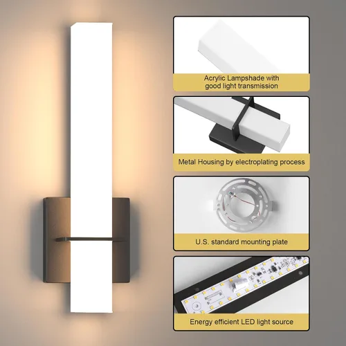Miniatura 8 de Apliques de pared LED modernos de 15.7 pulgadas, lámparas de pared para tocador de baño de 18W 3000K 1200 lúmenes con pantalla de acrílico blanco