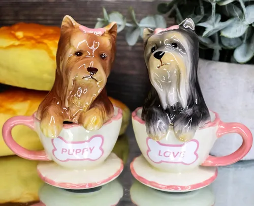 Miniatura 2 de Ebros - Juego de salero y pimentero de cerámica de Yorkshire Terriers Yorkie de cerámica con tazas de té, juego de salero y pimentero, figuras