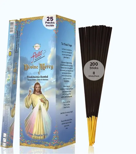 Flute Varillas de incienso cristiano Divine Mercy – Incienso católico y de oración para iglesia y adoración santa – 8 varillas/paquete, 25