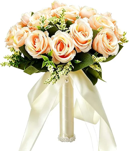 CYANLUX Ramos de Bodas para Novia y Dama de Honor, Ramos de Champán, Rosas Artificiales Blancas para Bodas, San Valentín, Iglesia, Decoración del