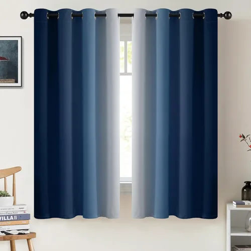 Miniatura 39 de COSVIYA Cortinas 100% Opacas Azul Degradado con Lazos Ajustables para Cocina Aislamiento Térmico Oscurecimiento de Habitación Cenefa con Bolsillo