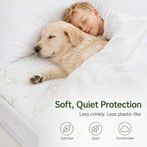 Miniatura 2 de Protector de colchón de viscosa de bambú impermeable, suave, silencioso y transpirable, bolsillo profundo de hasta 18 pulgadas, lavable a máquina
