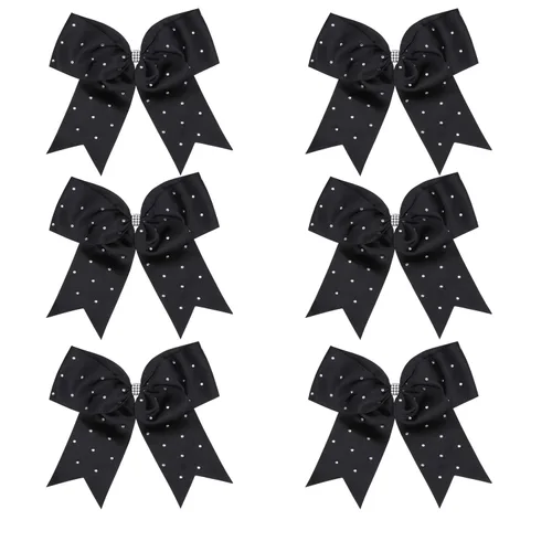 Lazos de animadora jumbo de 8 pulgadas con diamantes de imitación brillantes para cola de caballo, lazos de porrista, 6 unidades, color negro