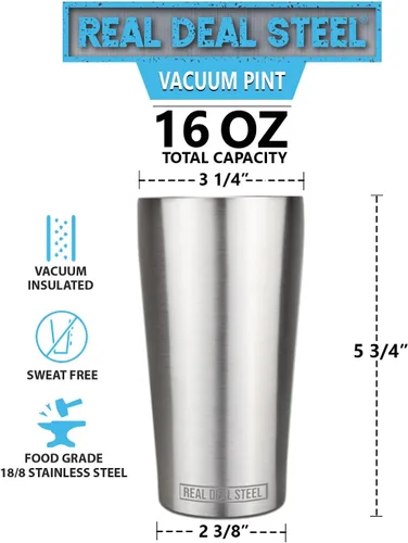 Miniatura 4 de Vasos de pinta aislados al vacío de acero inoxidable – Juego de 4 tazas de pinta para exteriores 16oz con tapas