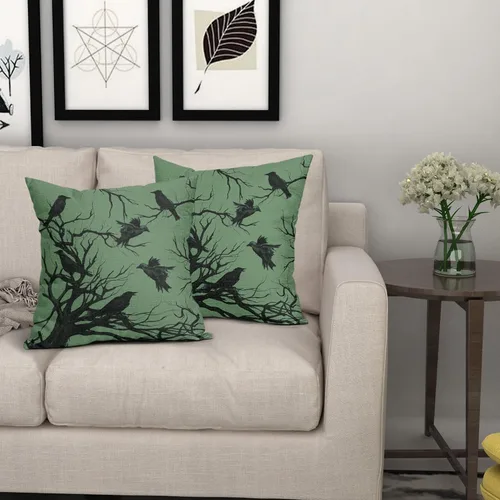 Miniatura 7 de Tree Crows - Juego de 2 fundas de almohada de Halloween de 16 x 16 pulgadas, fundas de almohada decorativas de otoño, fundas de almohada negras