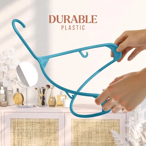 Miniatura 4 de Perchas de plástico para ropa, paquete de 20 unidades, ganchos de plástico azules, son perfectas para colgar abrigos y ahorrar espacio en general