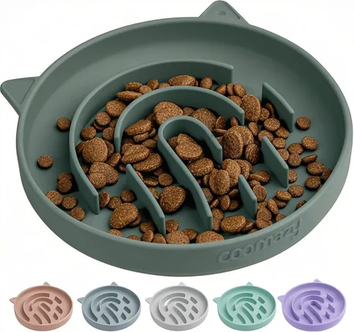 Miniatura 14 de Coomazy Cuencos de silicona de alimentación lenta para perros y gatos, juguete interactivo para mascotas para entrenamiento de alimentos