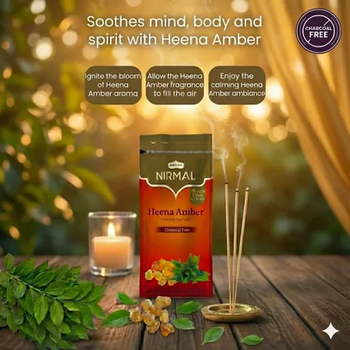 Miniatura 6 de Shubhkart Nirmal Heena Amber - Varitas de incienso – Paquete de 2 (200 varillas en total). Agarbatti sin carbón premium con fragancia rica, terrosa