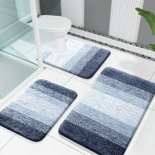 Miniatura 27 de OLANLY Juego de alfombras de baño de 3 piezas, alfombras de baño de microfibra suave y absorbente y alfombra de inodoro de contorno en forma de U
