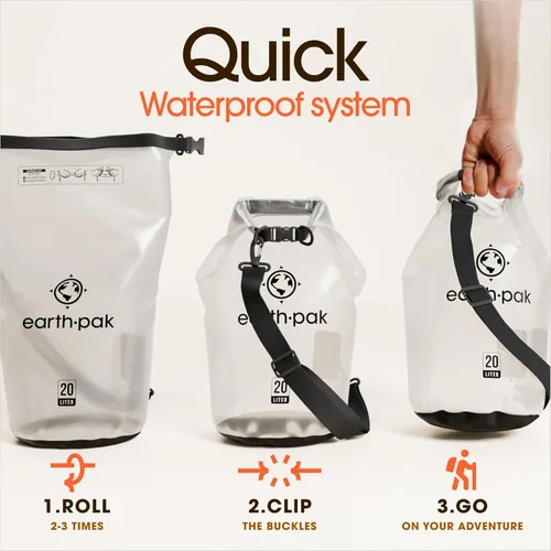 Miniatura 5 de Earth Pak Bolsa Seca Impermeable - Mochila Impermeable de Cierre Enrollable Superior Mantiene el Equipo Seco para Kayak con Funda Impermeable
