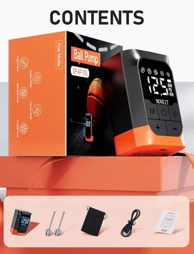 Miniatura 9 de Inflador y deflector eléctrico portátil con aguja plegable, bomba de aire de bola deportiva con batería recargable con manómetro para baloncesto