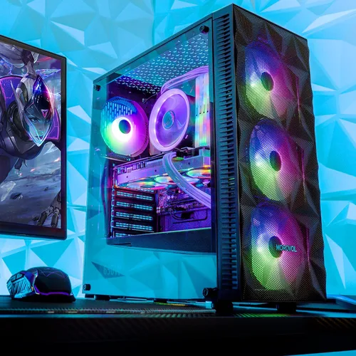 Miniatura 5 de MOROVOL Carcasa para PC con 4 ventiladores RGB preinstalados, carcasa de computadora ATX para juegos con malla frontal en forma de diamante y panel