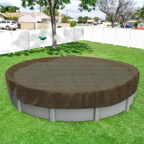 Miniatura 9 de Windscreen4less Cubierta de seguridad redonda de invierno para piscina de 14 pies con cable de alambre a lo largo de los bordes, cabrestante