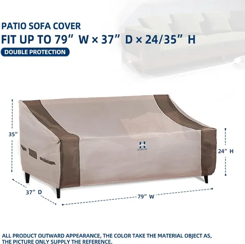Miniatura 3 de HAMLER Funda para sofá de patio - Resistente impermeable, funda para sofá de exterior de 2 plazas, con ventilaciones y asas, se ajusta hasta 48