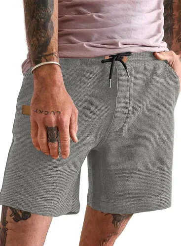 Miniatura 23 de JMIERR pantalones cortos casuales de 5"/ 7" para hombre, con cintura elástica de estilo gofrado, cordón de ajuste, pantalones cortos