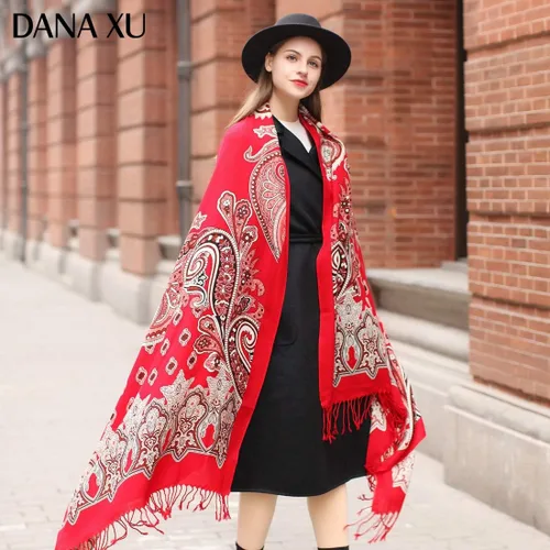 Miniatura 2 de DANA XU 100% pura lana merino extra grande pashmina cachemira bufanda chal y envoltura para mujeres invierno manta floral de gran