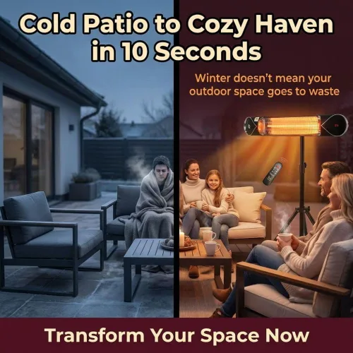 Miniatura 14 de Wave - Calentador infrarrojo de carbono de 1500 W, calentador eléctrico para interiores y exteriores, resistente a la intemperie con soporte