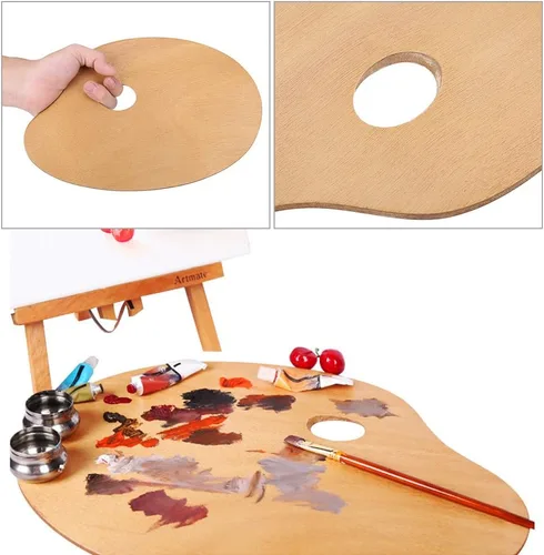 Miniatura 2 de Paleta de madera, paleta de pintura de madera ovalada de 8 x 12 pulgadas, bandeja de pintura acrílica al óleo, herramienta de pintura de madera