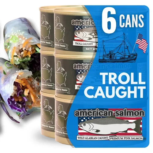 Miniatura 10 de American Tuna Pescado de atún blanco silvestre capturado en poste de grado sushi, sin sal añadida, (12) latas de 3.5 onzas Cosechado