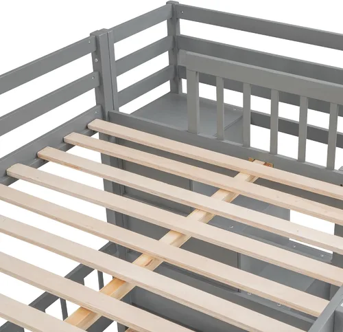 Miniatura 5 de RUNNA Litera matrimonial sobre individual con escritorio, cajones y escaleras, litera de madera maciza para niños, niñas, adolescentes y adultos