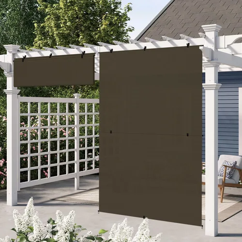 E&K Sunrise - Persiana enrollable para exteriores de 4 pies de ancho x 6 pies de alto, persiana enrollable para patio, sin cable, plegable, Marrón
