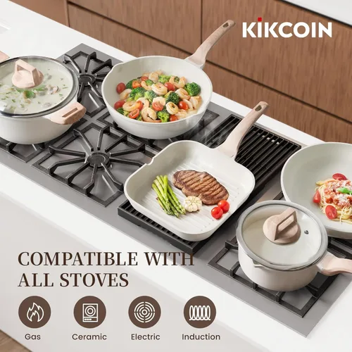 Miniatura 6 de Kikcoin Juego de 16 Piezas de Ollas y Sartenes Antiadherentes de Cerámica, Juegos de Utensilios de Cocina de Inducción, No Tóxico, Saludable