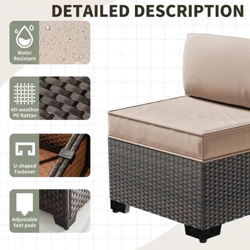 Miniatura 5 de Gotland Juego de muebles de patio de 8 piezas con mesa con fogón, muebles de ratán para exteriores para todo tipo de clima con respaldo alto de 2