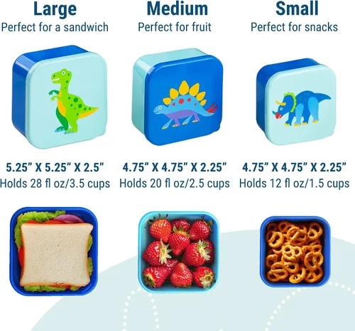 Miniatura 5 de Wildkin Juego de 3 recipientes de comida anidables para niños, apilables, herméticos y sin BPA, aptos para lavavajillas, para la escuela y viajes