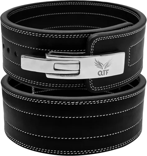 QTF 'S - Cinturón de palanca para levantamiento de pesas para hombres y mujeres, hecho de cuero grueso, cinturón de entrenamiento de gimnasio, ideal