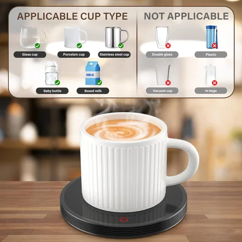 Miniatura 7 de GLSY Calentador de taza de café, calentador de tazas para escritorio, plato calentador de bebidas eléctrico con 2 ajustes de temperatura para té