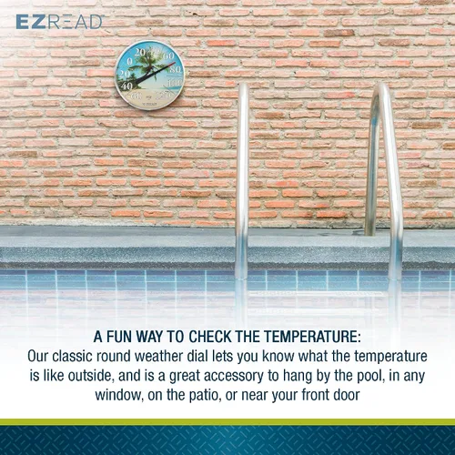 Miniatura 4 de EZREAD - Termómetro de esfera colgante 840-1214 para uso en interiores y exteriores, gran diámetro de 12.5 pulgadas, números fáciles de leer, playa