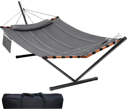 Miniatura 9 de TegerDeger Hamaca para 2 personas de 12 pies con soporte incluido, hamaca grande de 55 x 79 pulgadas, capacidad de 450 libras con barra separadora