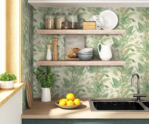 Miniatura 5 de Ismoon Papel tapiz tropical para despegar y pegar, hojas de selva, papel adhesivo verde extraíble, 16.1 x 197 pulgadas, rollo de vinilo para baño