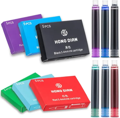 Miniatura 12 de Asvine Hongdian - Juego de 30 cartuchos de tinta para pluma estilográfica, 0.134 in de diámetro Azul/claro