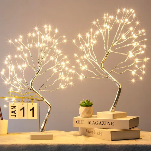 Miniatura 12 de PEIDUO Árbol de luces de hadas, 108 árboles iluminados LED para decoración interior, árbol de Navidad con 9 modos y temporizador, árbol de espíritu
