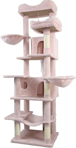 Miniatura 13 de Bonito árbol para gatos de interior de 68 pulgadas, torre alta para gatos con poste rascador y condominio, hamaca, soporte estético para gatos