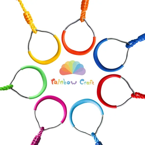 Miniatura 2 de Rainbow Craft Paquete de 7 anillos ninja coloridos – Anillo de gimnasia, anillo de barra de columpio, anillos de mono para patio trasero Ninja