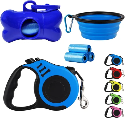 Miniatura 11 de Correa retráctil resistente para perros o gatos pequeños, cinta de nailon 360 sin enredos, mango antideslizante, con dispensador de bolsas de basura