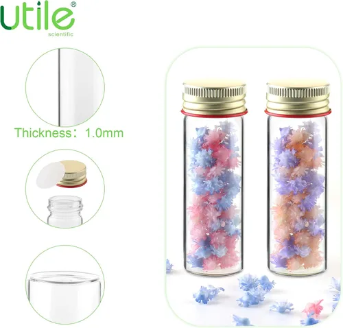 Miniatura 3 de Utile 20 tubos de ensayo de vidrio, material de vidrio de borosilicato medio, tubos de ensayo de 0.8 fl oz, con tapones de rosca de aluminio